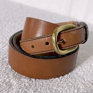Vintage Brown Leather Belt with Gold Tone Buckle